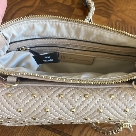 NEW INC Vachetta Crossbody Clutch Handbag Purse Tan wGold Accent Removable strap - Picture 7 of 17